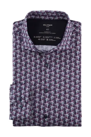 Luxor 24/7 Modern Fit Flex Jersey Geo Print Shirt - Marine
