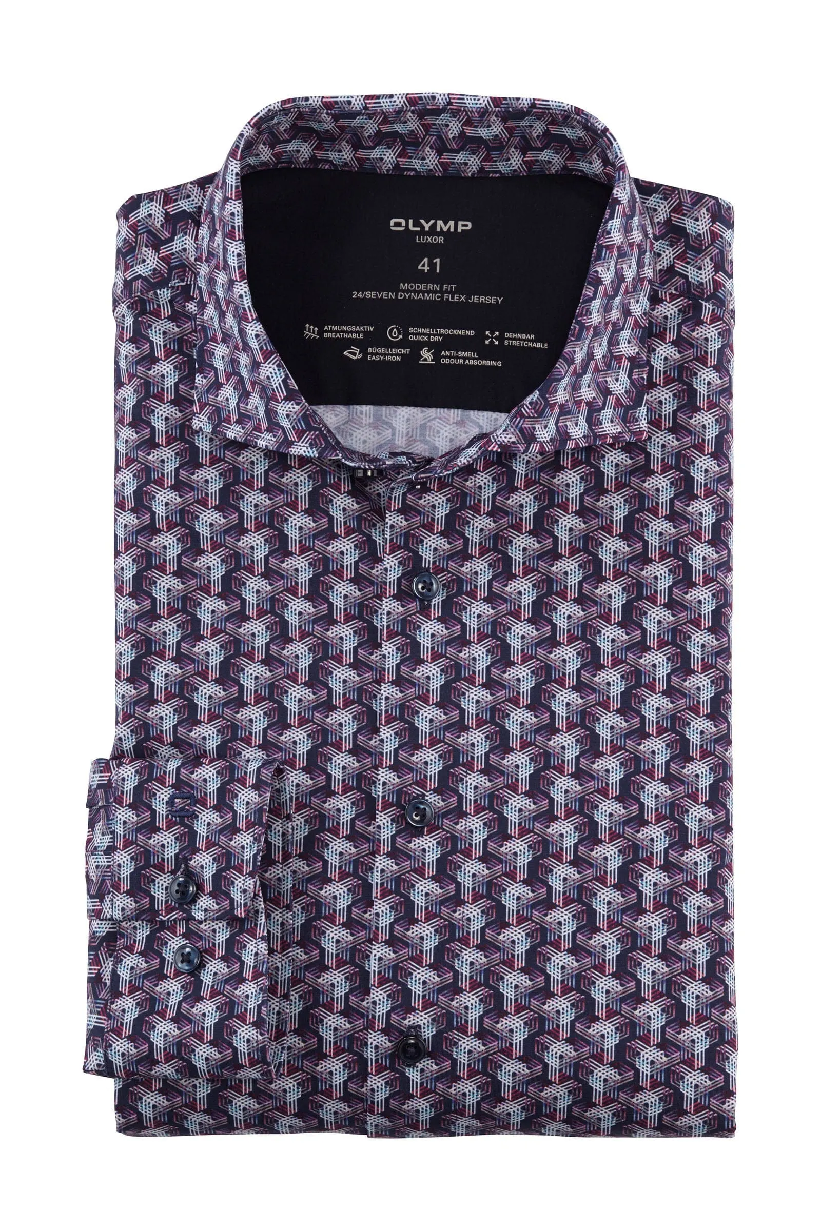 Luxor 24/7 Modern Fit Flex Jersey Geo Print Shirt - Marine