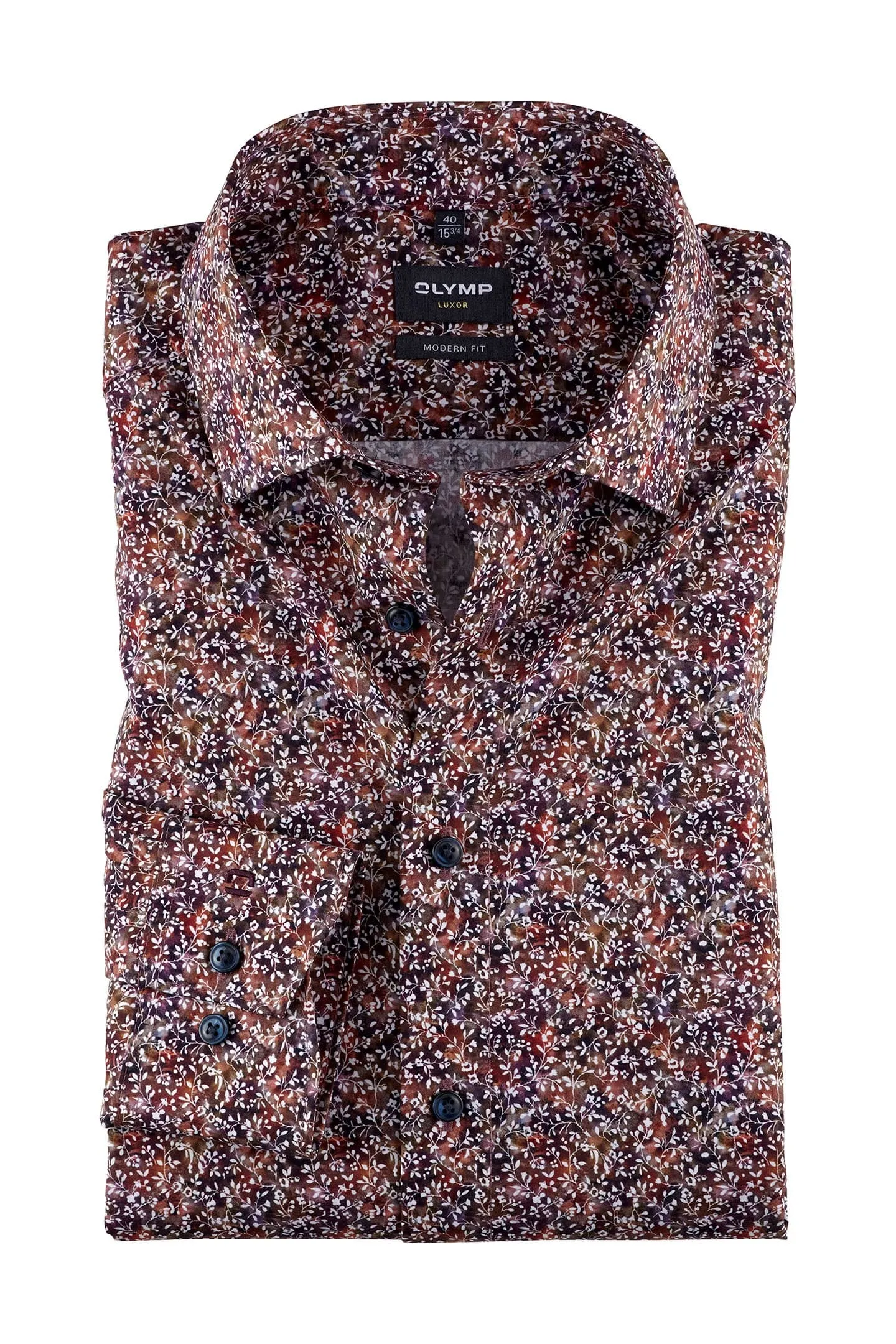 Luxor Modern Fit Neat Floral Long Sleeve Shirt - Plum