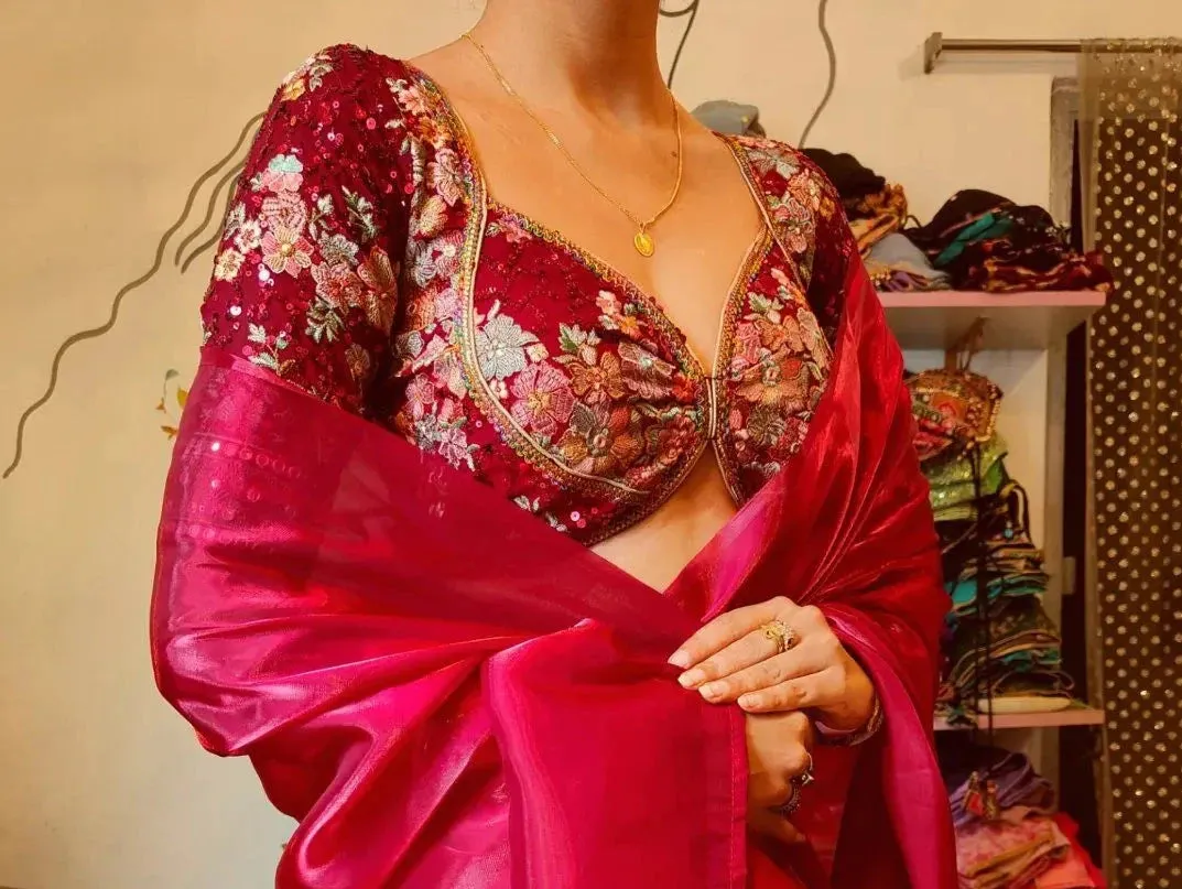 Maroon Georgette Blouse With Multicolor Thread