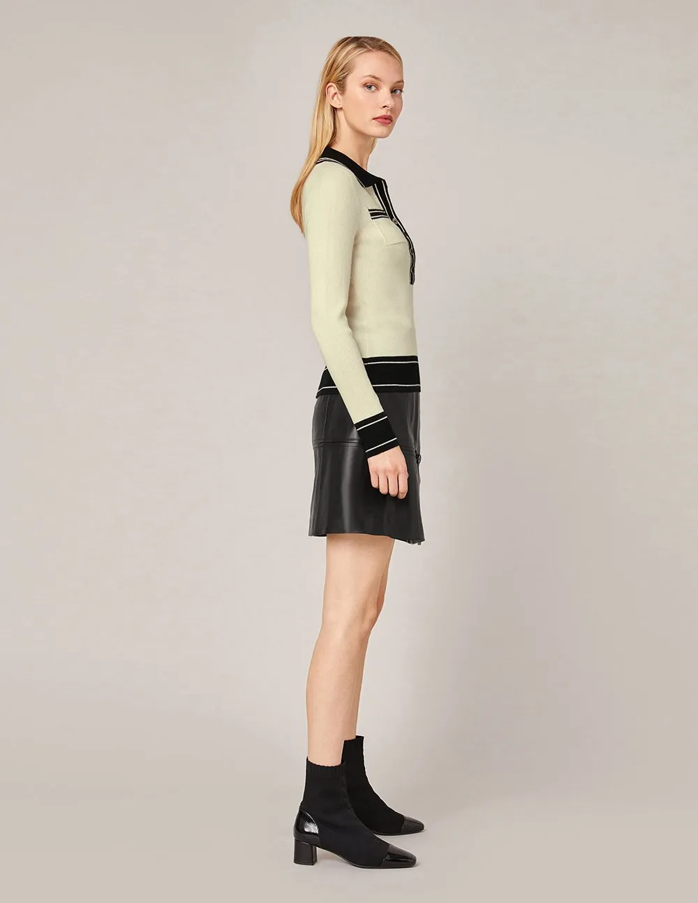 MARYLING HIGH-WAIST A-LINE LEATHER MINI SKIRT