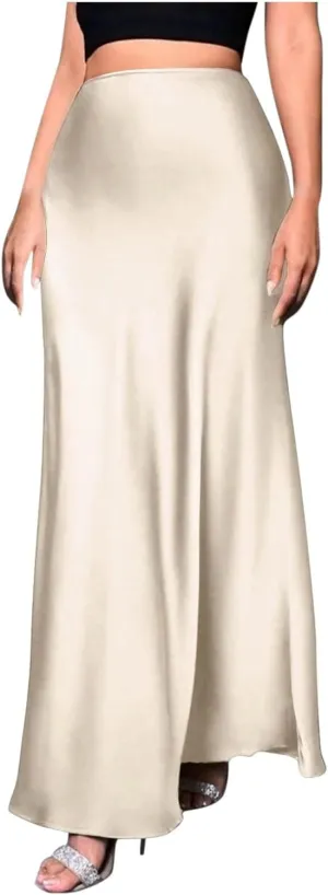 Maxi Skirts for Women Smooth Stain A Line Pure Skirt Hide Zip Trendy Skirts Stretch Long Comfort Casual Skirt