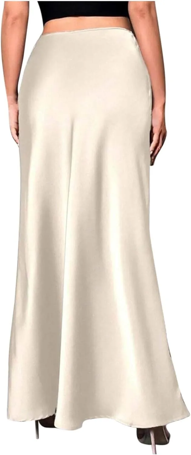 Maxi Skirts for Women Smooth Stain A Line Pure Skirt Hide Zip Trendy Skirts Stretch Long Comfort Casual Skirt