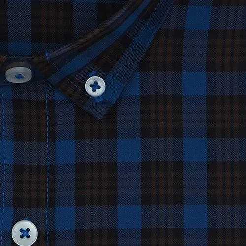 Men's 100% Cotton Dupplin Checkered Full Sleeves Shirt (Blue)