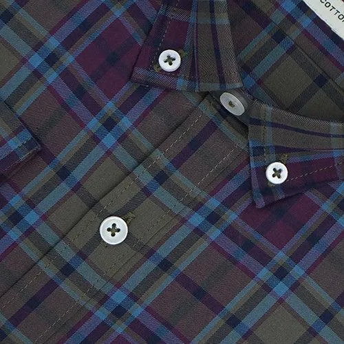 Men's 100% Cotton Plaid Checkered Full Sleeves Shirt (Olive)