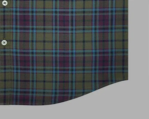 Men's 100% Cotton Plaid Checkered Full Sleeves Shirt (Olive)