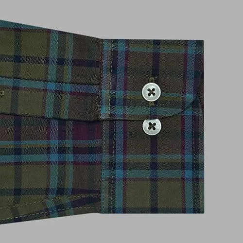 Men's 100% Cotton Plaid Checkered Full Sleeves Shirt (Olive)