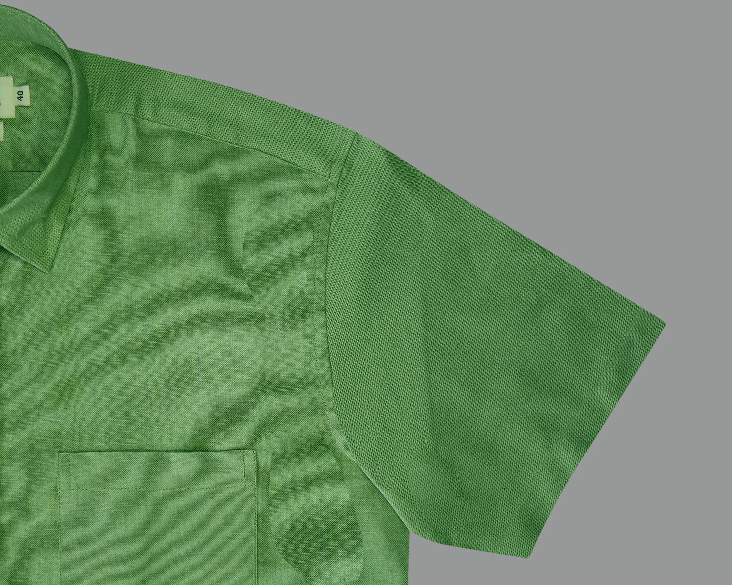 Men's 100% Cotton Plain Solid Half Sleeves Shirt (Green)