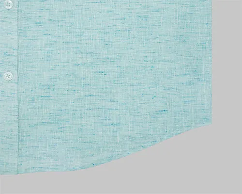 Men's Cotton Linen Half Sleeves Plain Solid Shirt (Aqua)