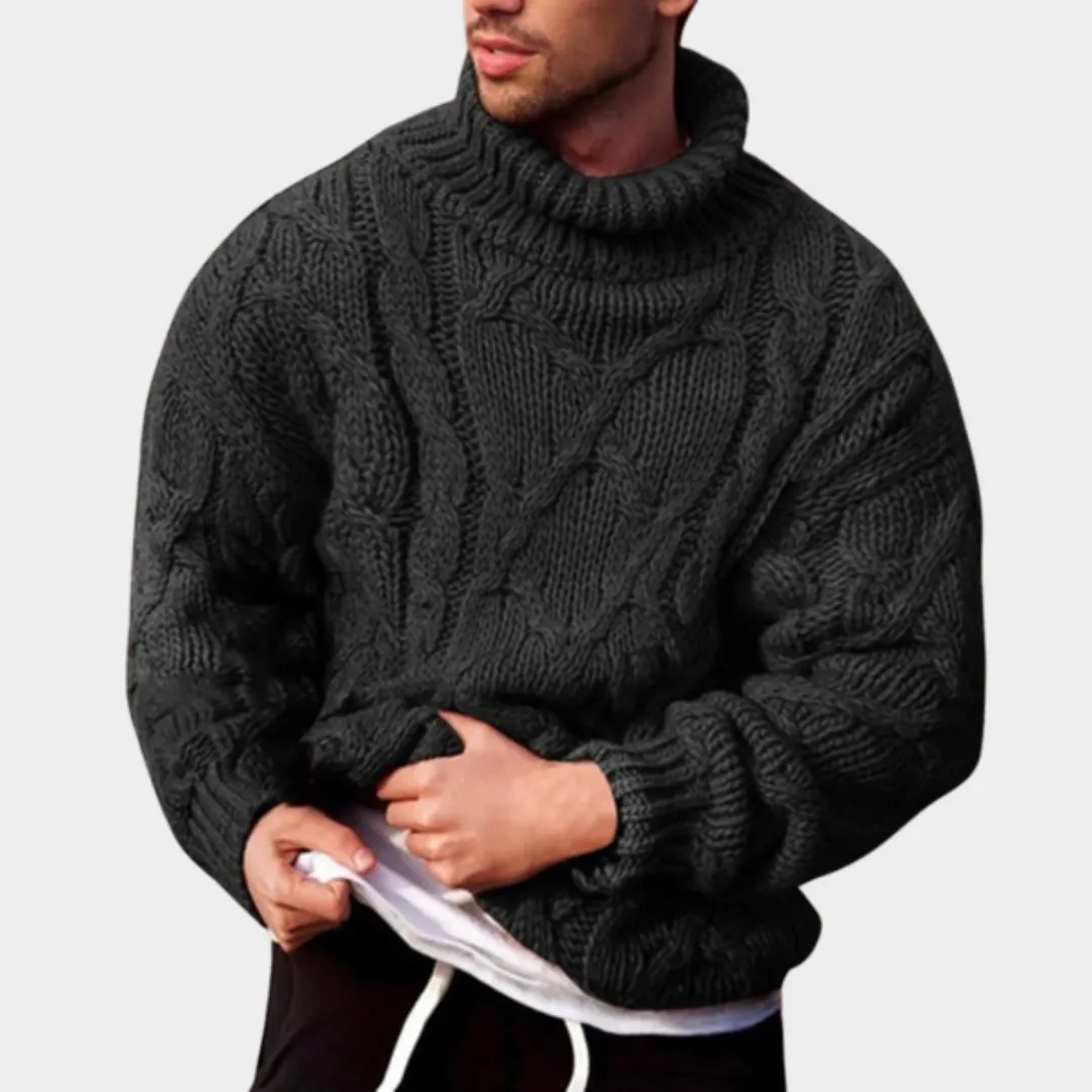 Men's Knitted Turtleneck Sweater  Thickened Wool Blend  Long Sleeve  Ribbed Twist Knit  Multiple Colours
