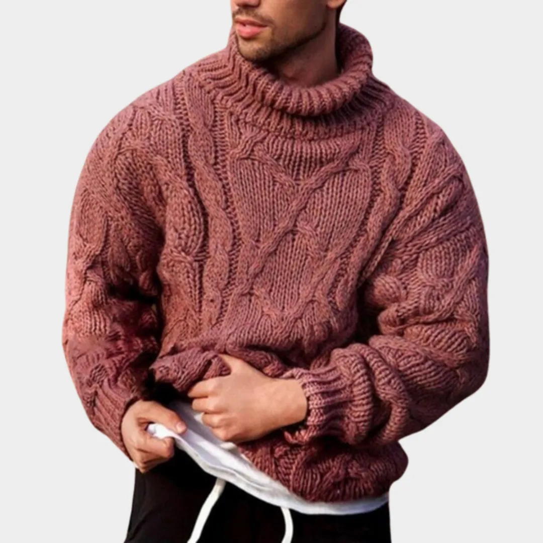 Men's Knitted Turtleneck Sweater  Thickened Wool Blend  Long Sleeve  Ribbed Twist Knit  Multiple Colours