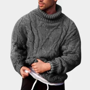 Men's Knitted Turtleneck Sweater  Thickened Wool Blend  Long Sleeve  Ribbed Twist Knit  Multiple Colours
