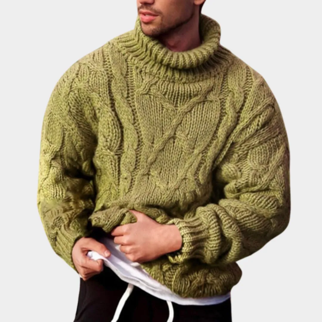 Men's Knitted Turtleneck Sweater  Thickened Wool Blend  Long Sleeve  Ribbed Twist Knit  Multiple Colours