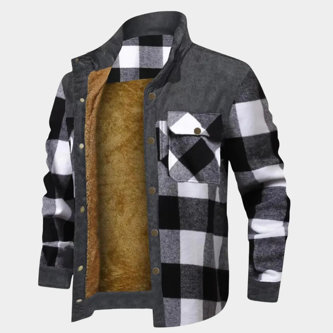 Men's Plaid Print Jacket  Long Sleeve Stand Collar  Warm Fleece Lined  Multiple Colours