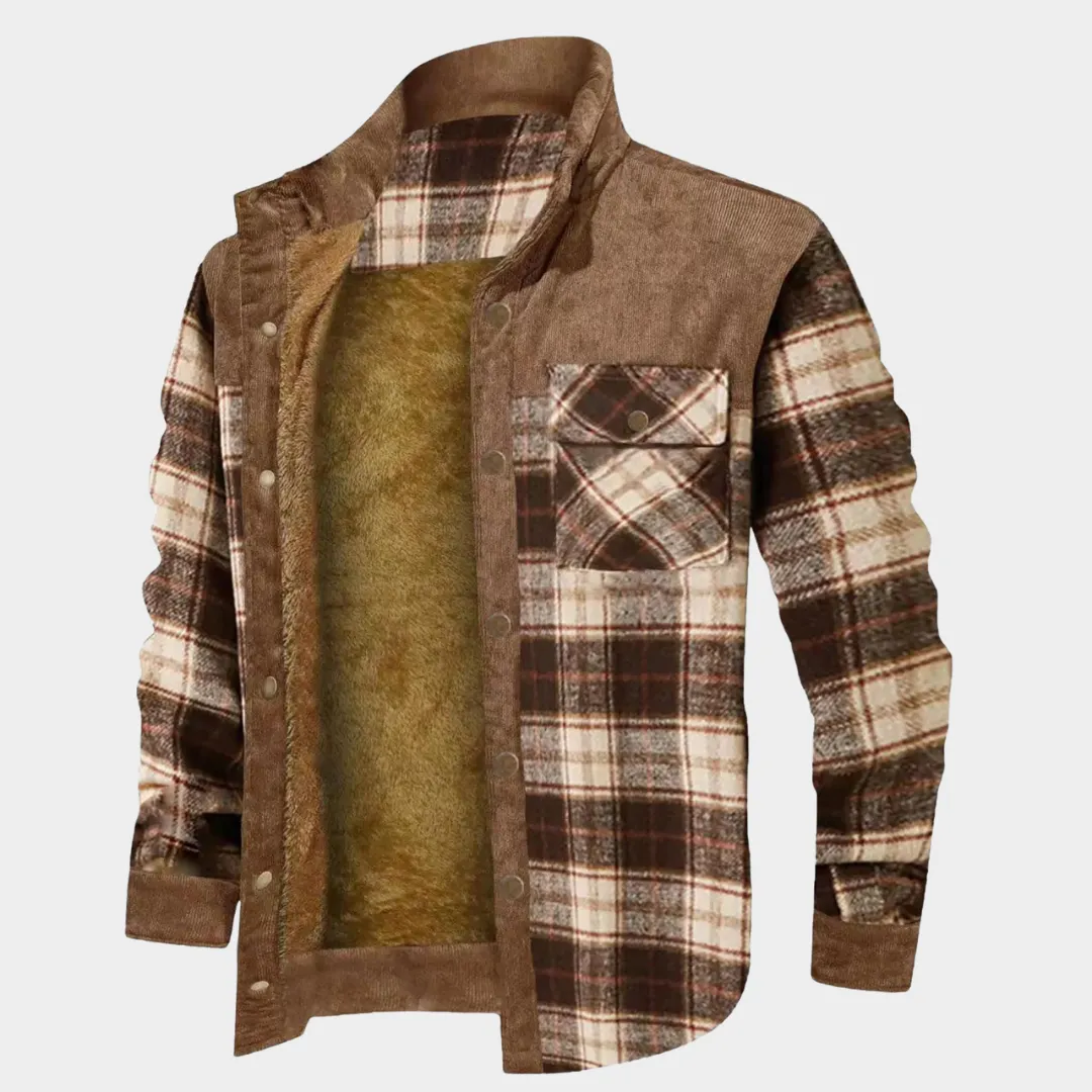 Men's Plaid Print Jacket  Long Sleeve Stand Collar  Warm Fleece Lined  Multiple Colours
