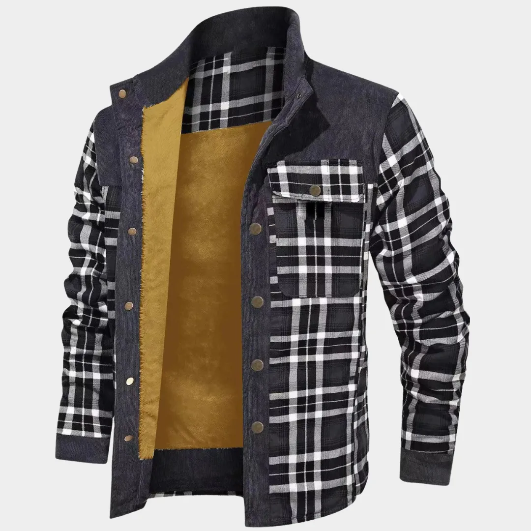Men's Plaid Print Jacket  Long Sleeve Stand Collar  Warm Fleece Lined  Multiple Colours