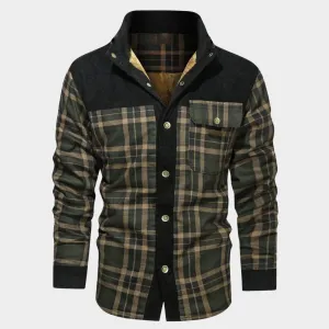 Men's Plaid Print Jacket  Long Sleeve Stand Collar  Warm Fleece Lined  Multiple Colours