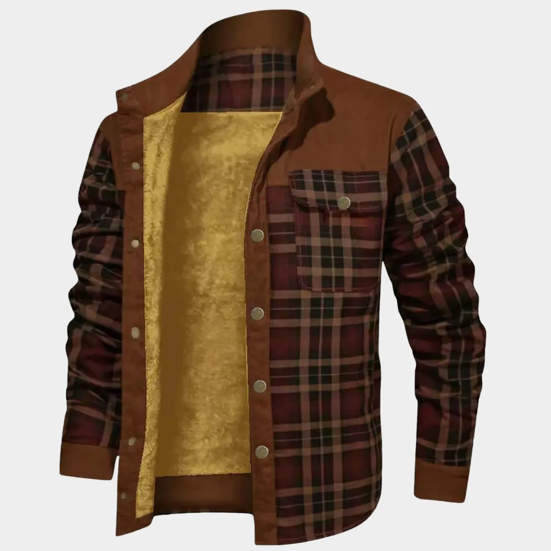Men's Plaid Print Jacket  Long Sleeve Stand Collar  Warm Fleece Lined  Multiple Colours