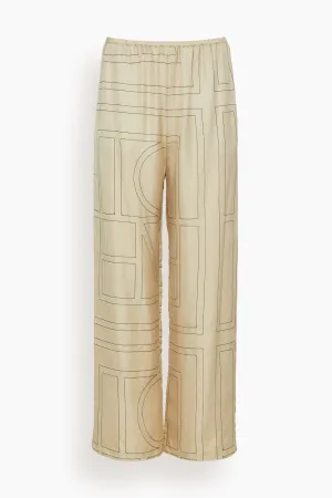 Monogram Silk Pajama Bottoms in Ivory