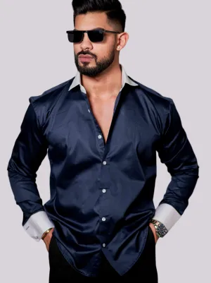 NAVY BLUE SATIN COTTON PREMIUM SHIRT