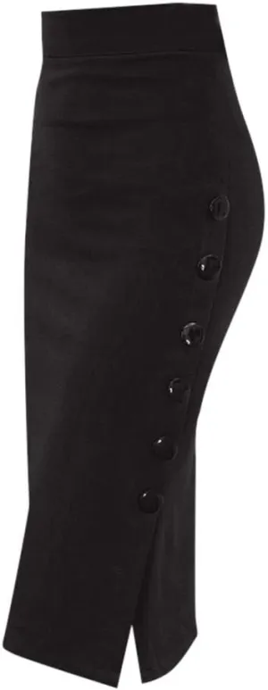 Pencil Skirt for Women Elastic High Waist Button Slit Business Work Bodycon Skirts Tummy Control Knee Length Midi Dress