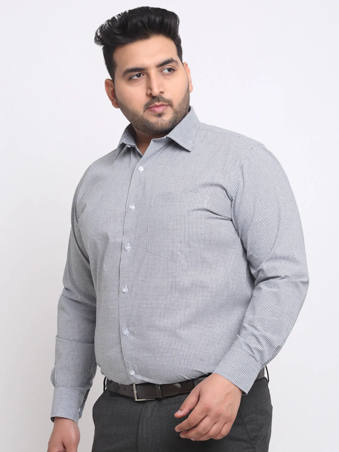plusS Plus Size Black Spread Collar Opaque Cotton Formal Shirt