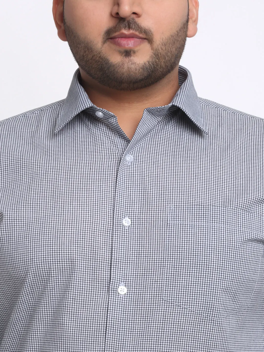 plusS Plus Size Black Spread Collar Opaque Cotton Formal Shirt