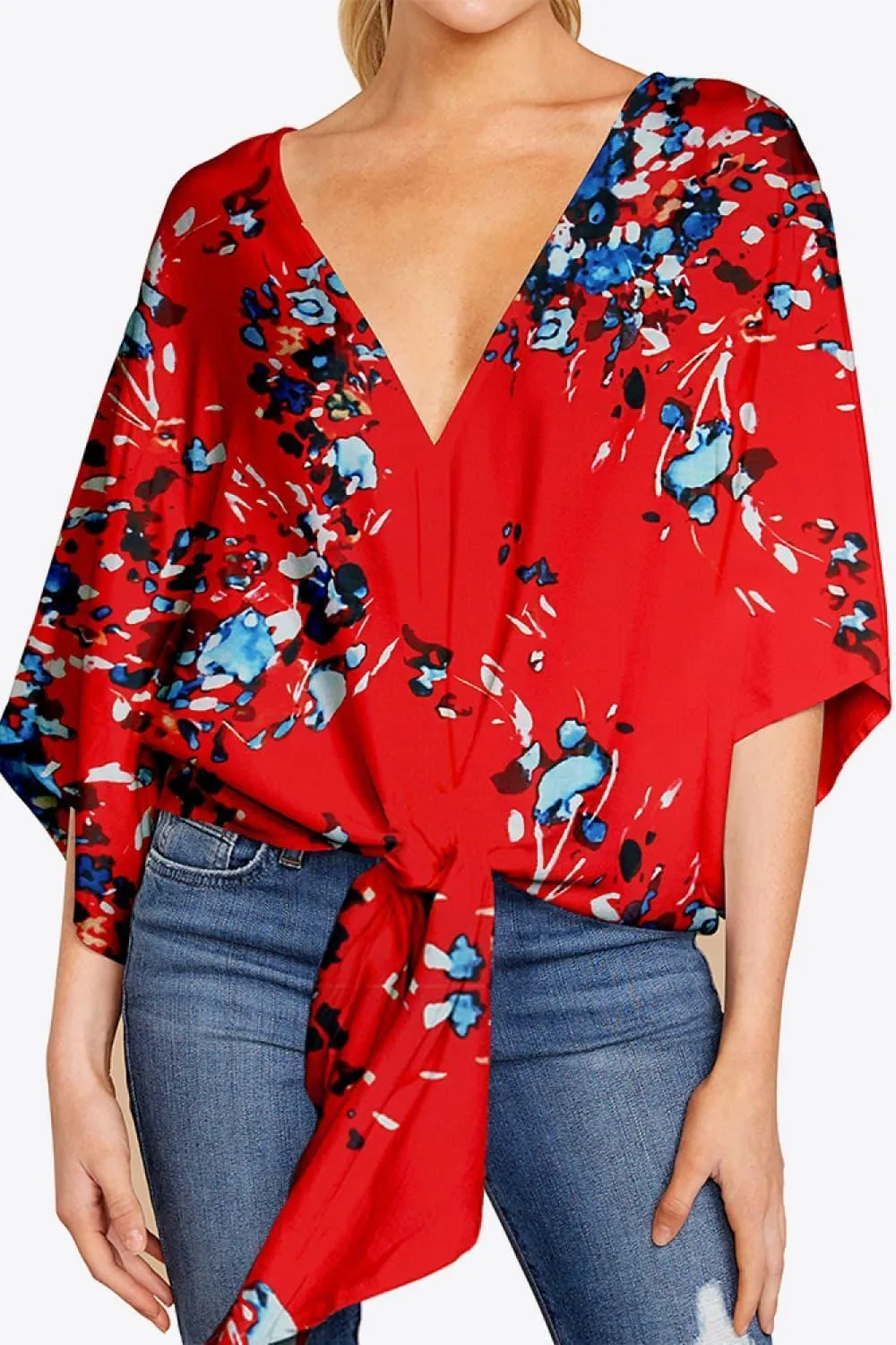 Quintessential Deep V Neck Dolman Sleeve Blouse