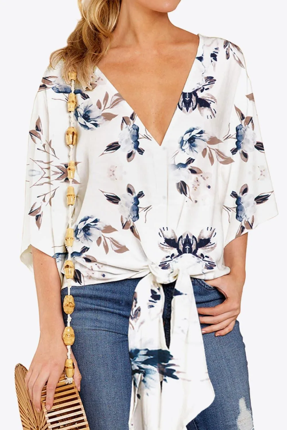 Quintessential Deep V Neck Dolman Sleeve Blouse