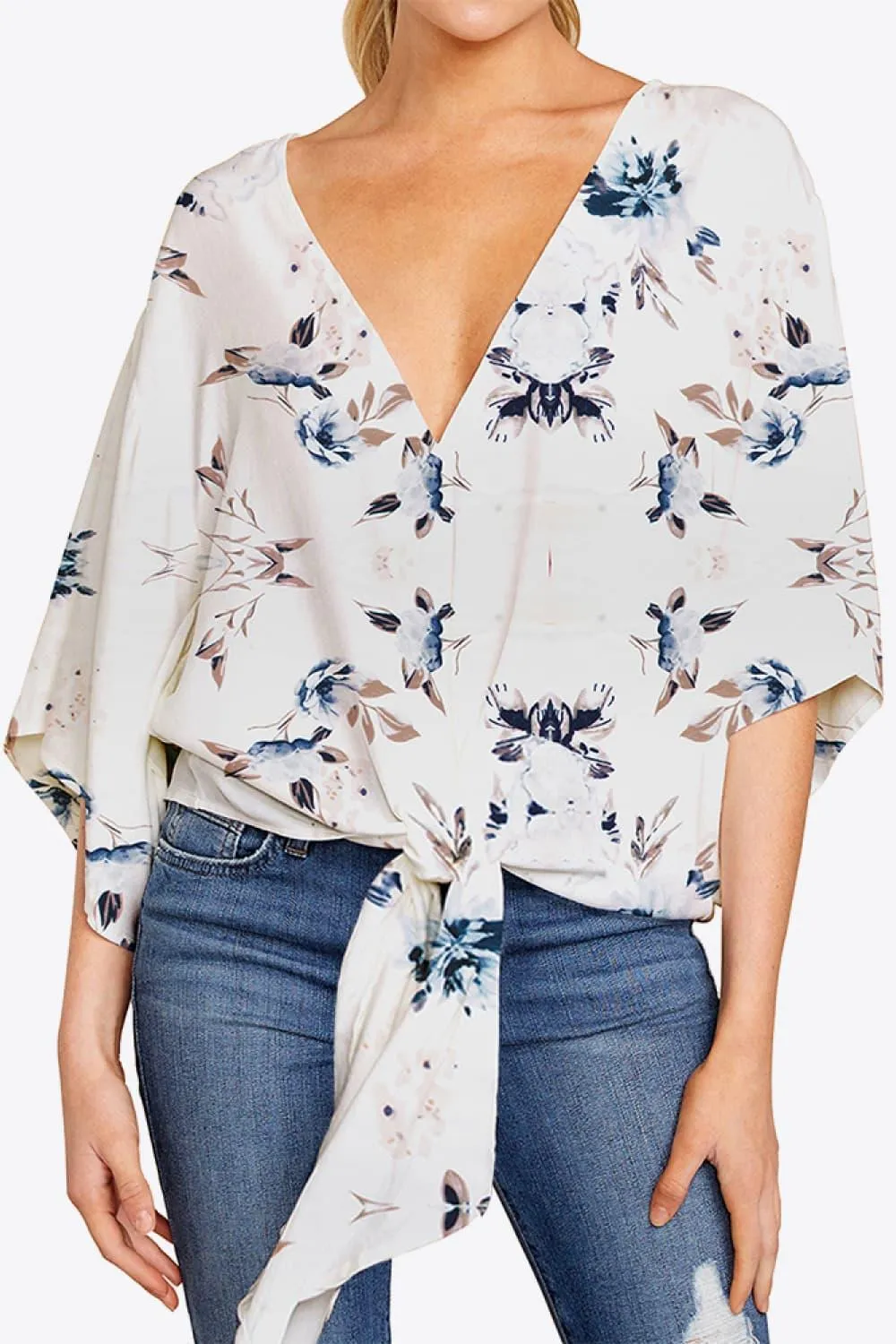 Quintessential Deep V Neck Dolman Sleeve Blouse