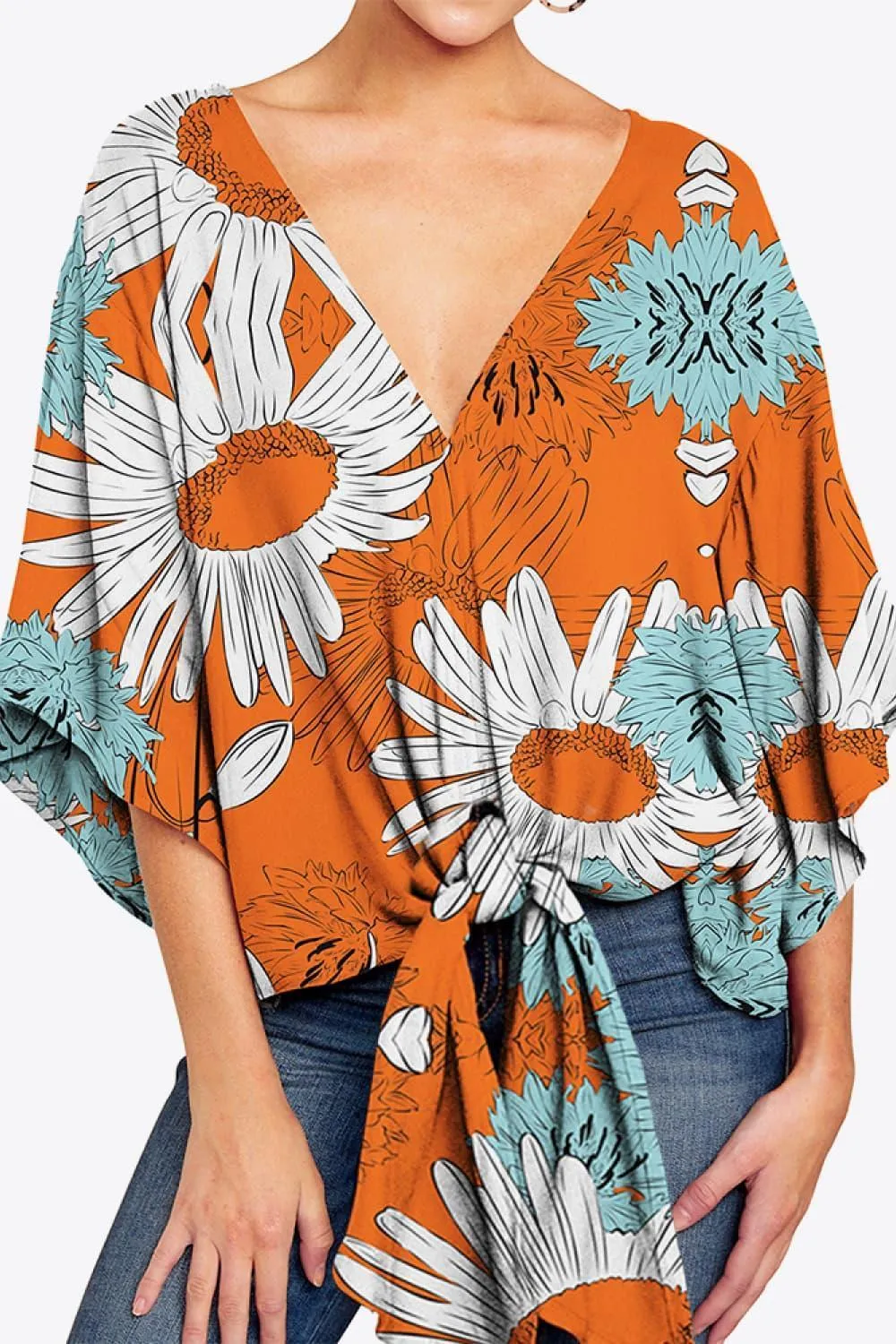 Quintessential Deep V Neck Dolman Sleeve Blouse