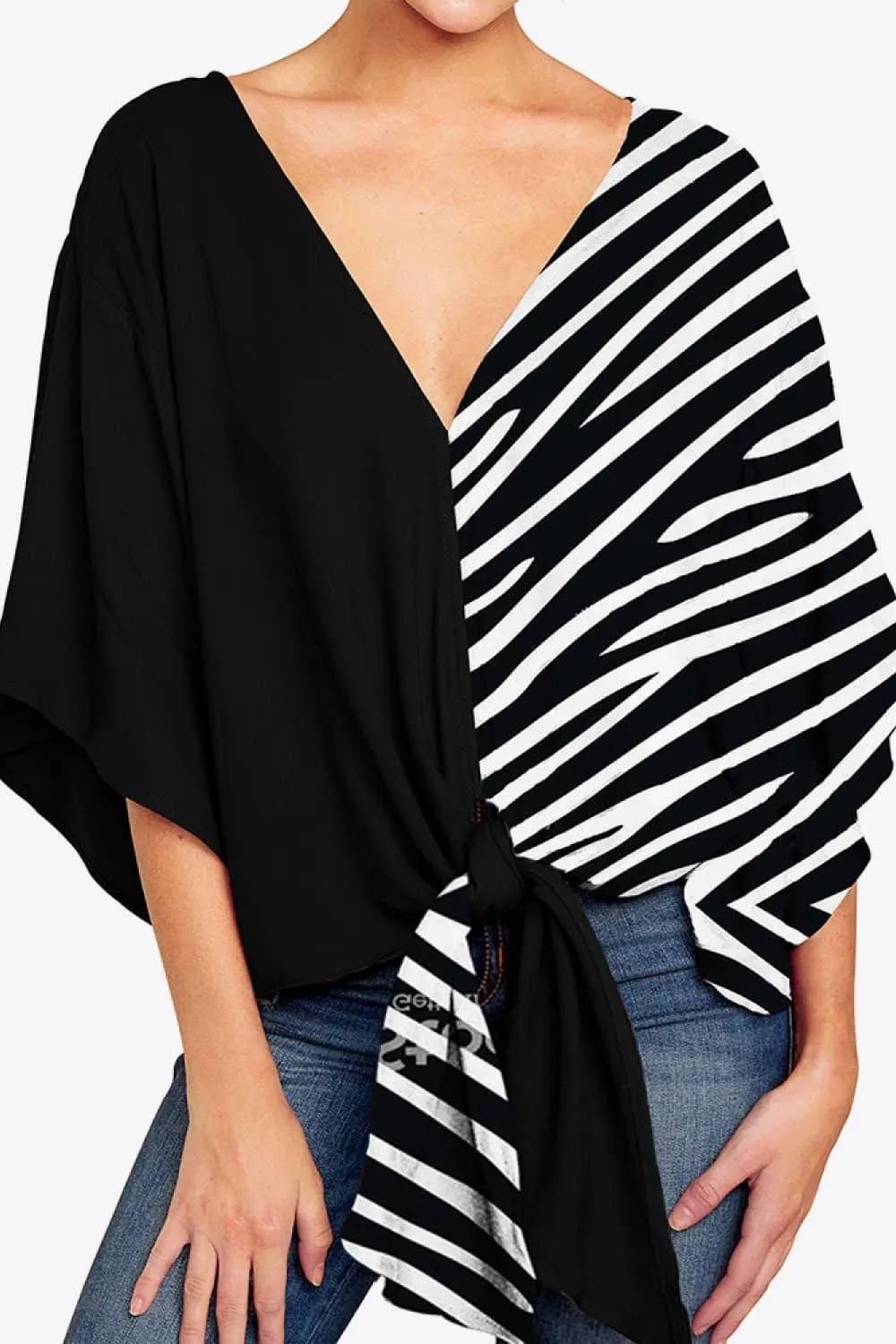 Quintessential Deep V Neck Dolman Sleeve Blouse