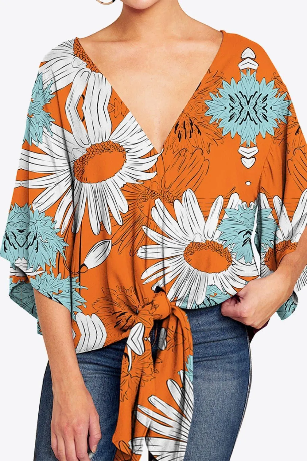 Quintessential Deep V Neck Dolman Sleeve Blouse
