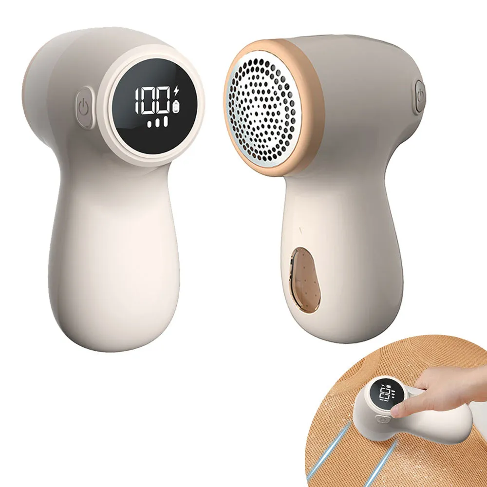 Rechargeable Electric Lint Remover Digital Display Fabric Shaver for Clothes Beige
