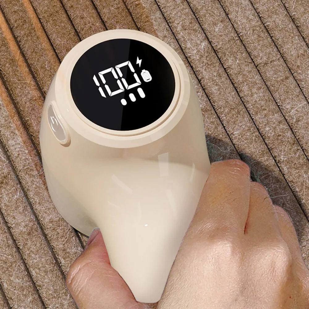 Rechargeable Electric Lint Remover Digital Display Fabric Shaver for Clothes Beige