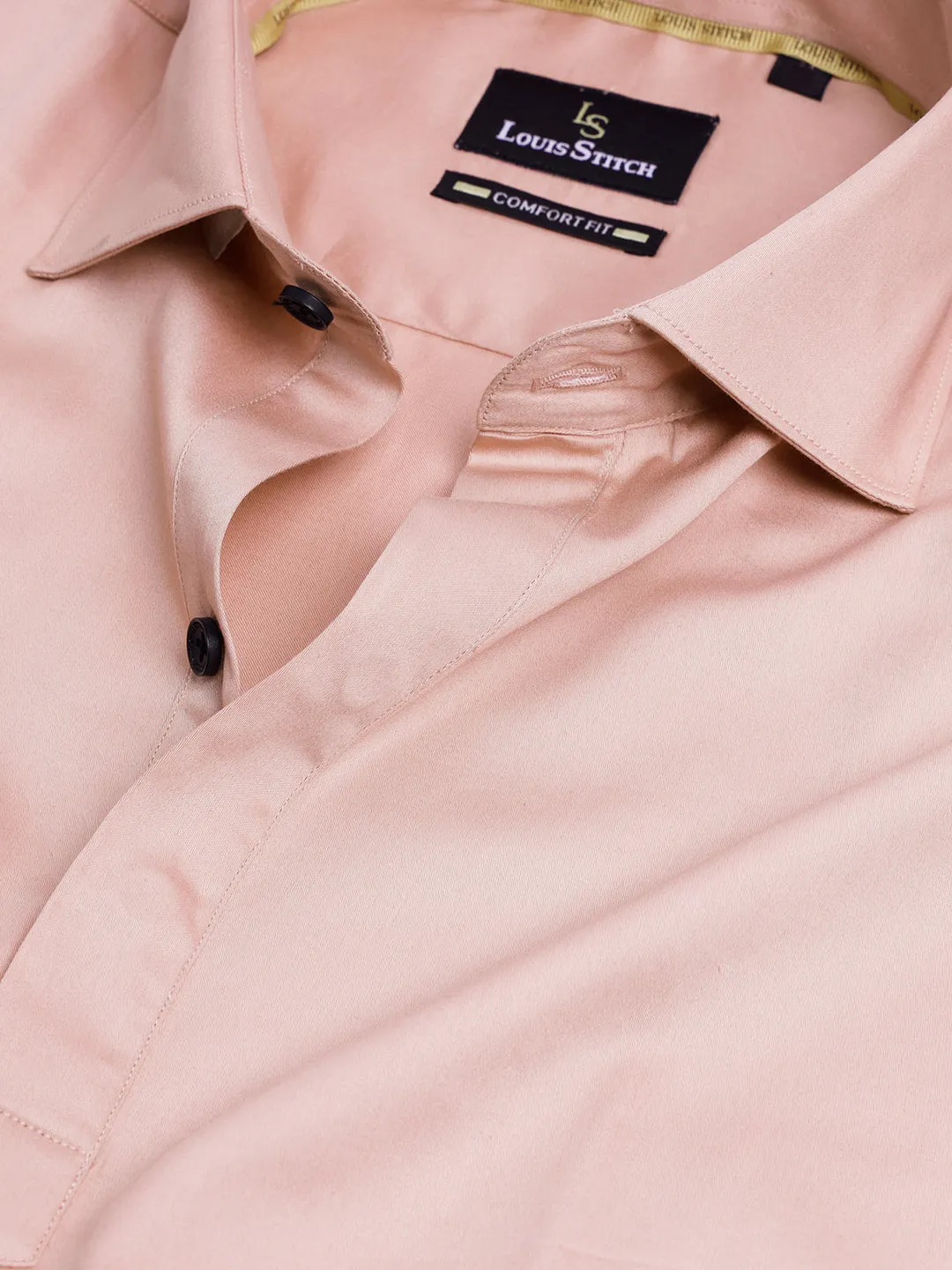 Regular Fit Semi Formal Solid Pink Shirt For Men