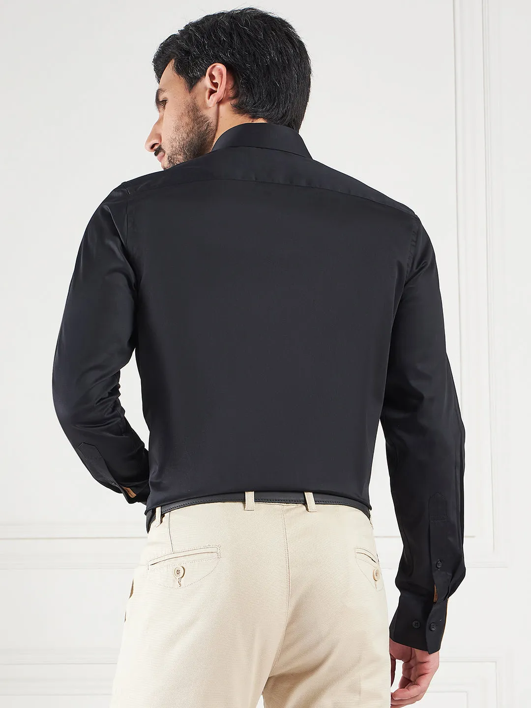 Regular Fit Solid Black Shirt For Men