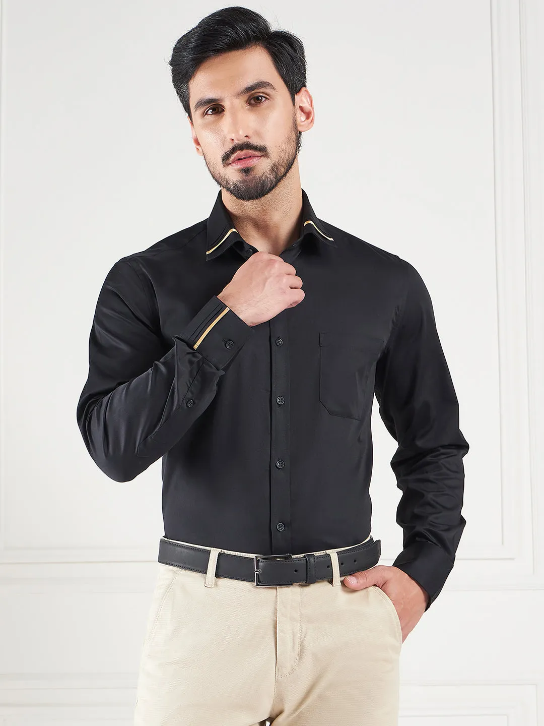 Regular Fit Solid Black Shirt For Men