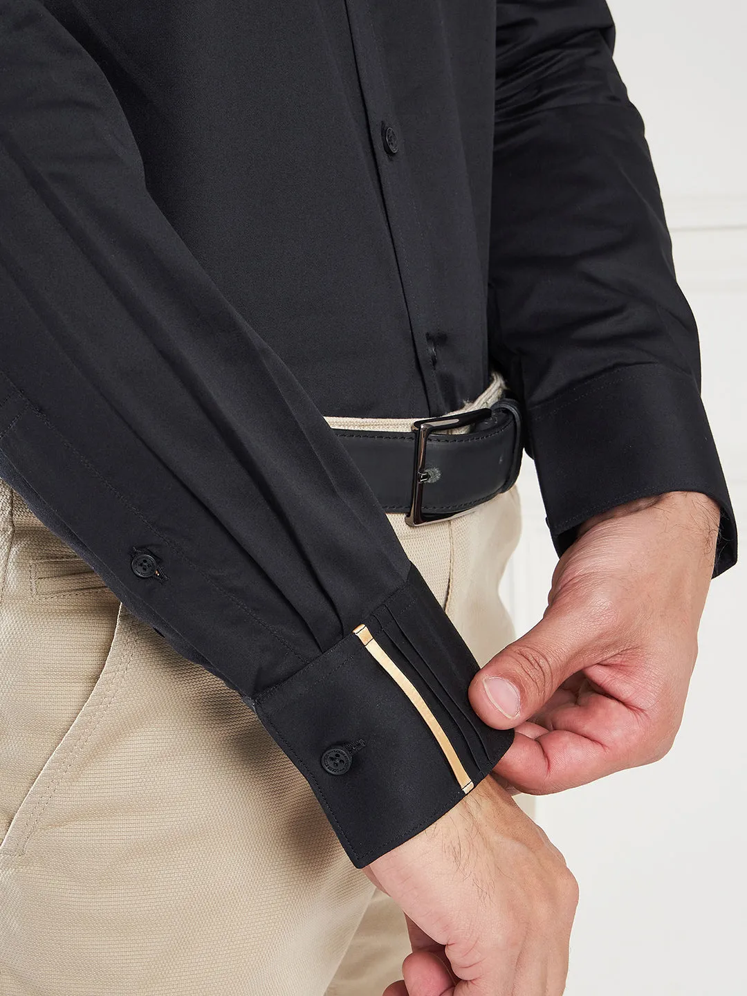 Regular Fit Solid Black Shirt For Men