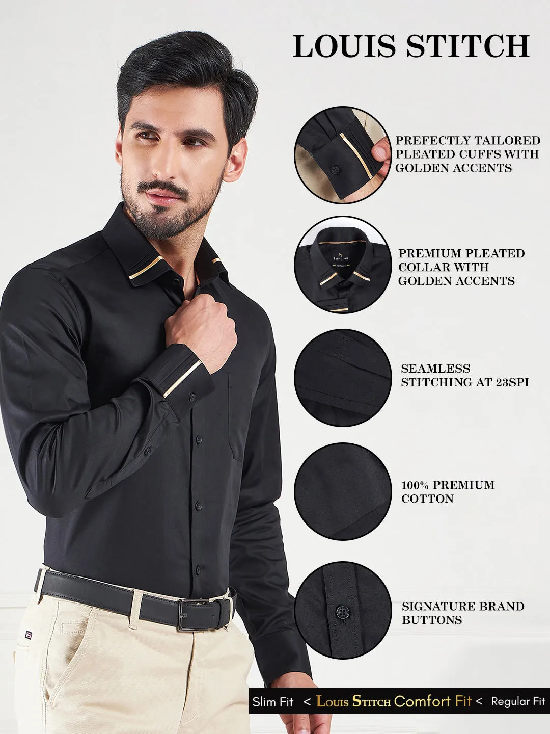 Regular Fit Solid Black Shirt For Men