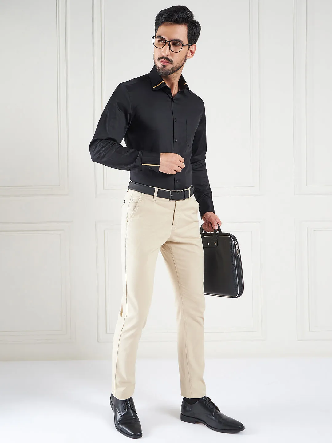 Regular Fit Solid Black Shirt For Men