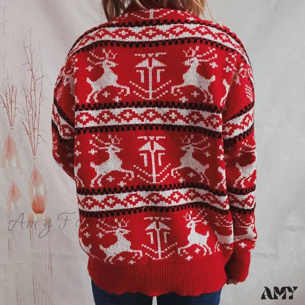 Reindeer Printed Christmas Sweat Women's Sweater