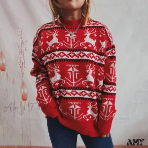 Reindeer Printed Christmas Sweat Women's Sweater