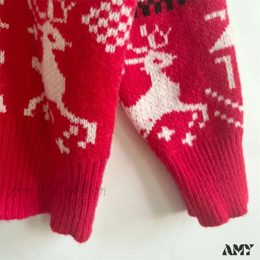 Reindeer Printed Christmas Sweat Women's Sweater