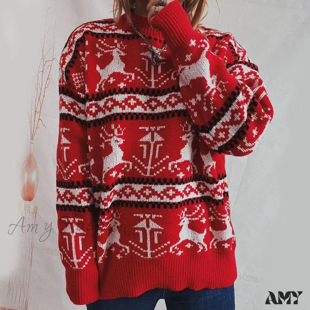Reindeer Printed Christmas Sweat Women's Sweater