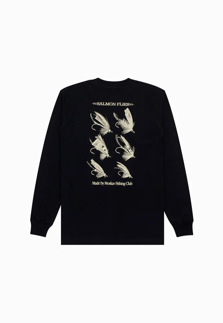SALMON FLIES BLACK LONG SLEVEE TEE