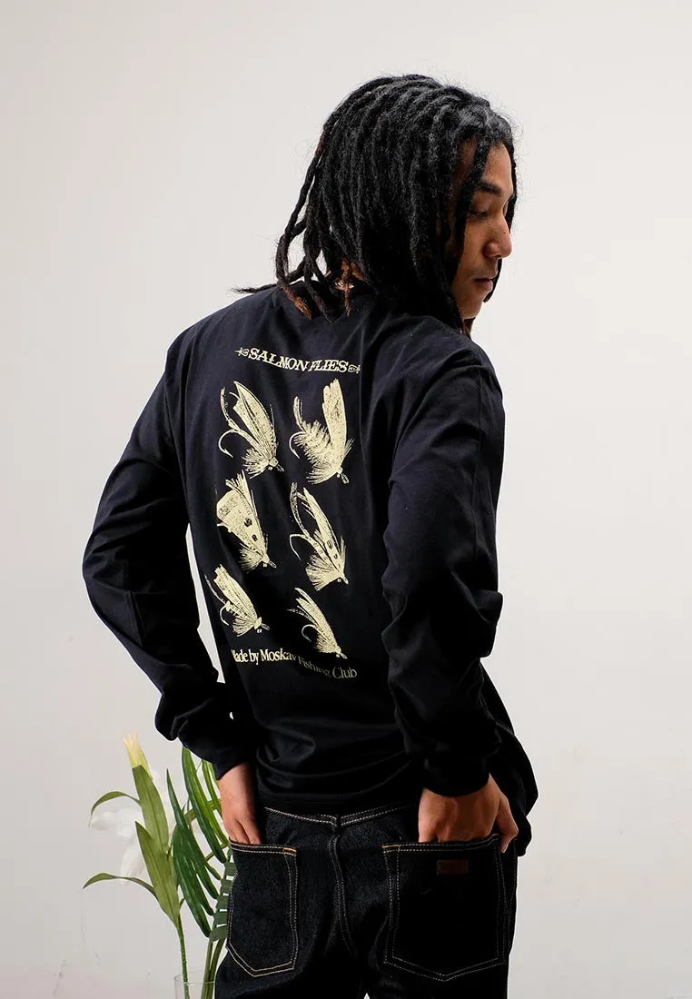 SALMON FLIES BLACK LONG SLEVEE TEE
