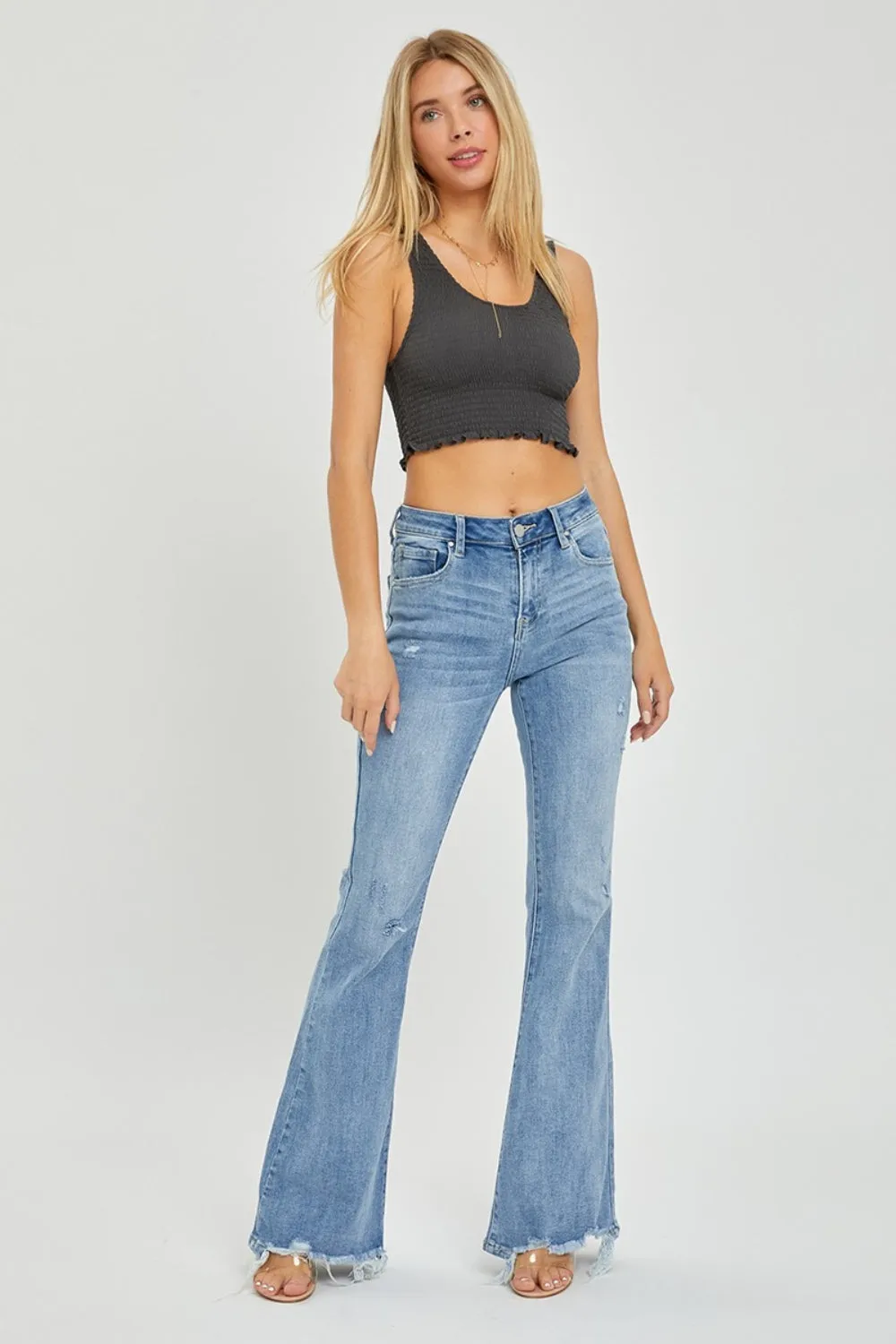 Savannah High Rise Frayed Hem Flare Jeans