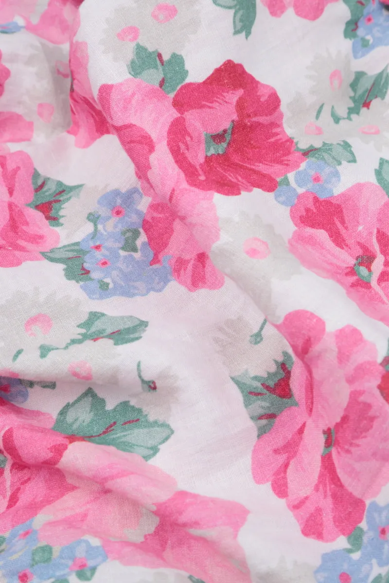 Short Sleeves Peony Blossom Linen Blouse