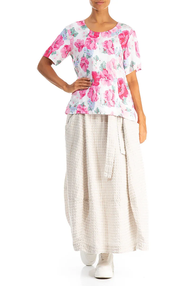 Short Sleeves Peony Blossom Linen Blouse